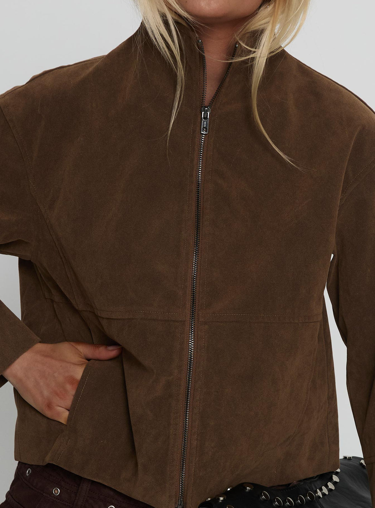 Women's Jessalynn Faux Suede Zip Through Jacket Brown