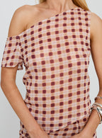 Women's Hea Top Peach Check