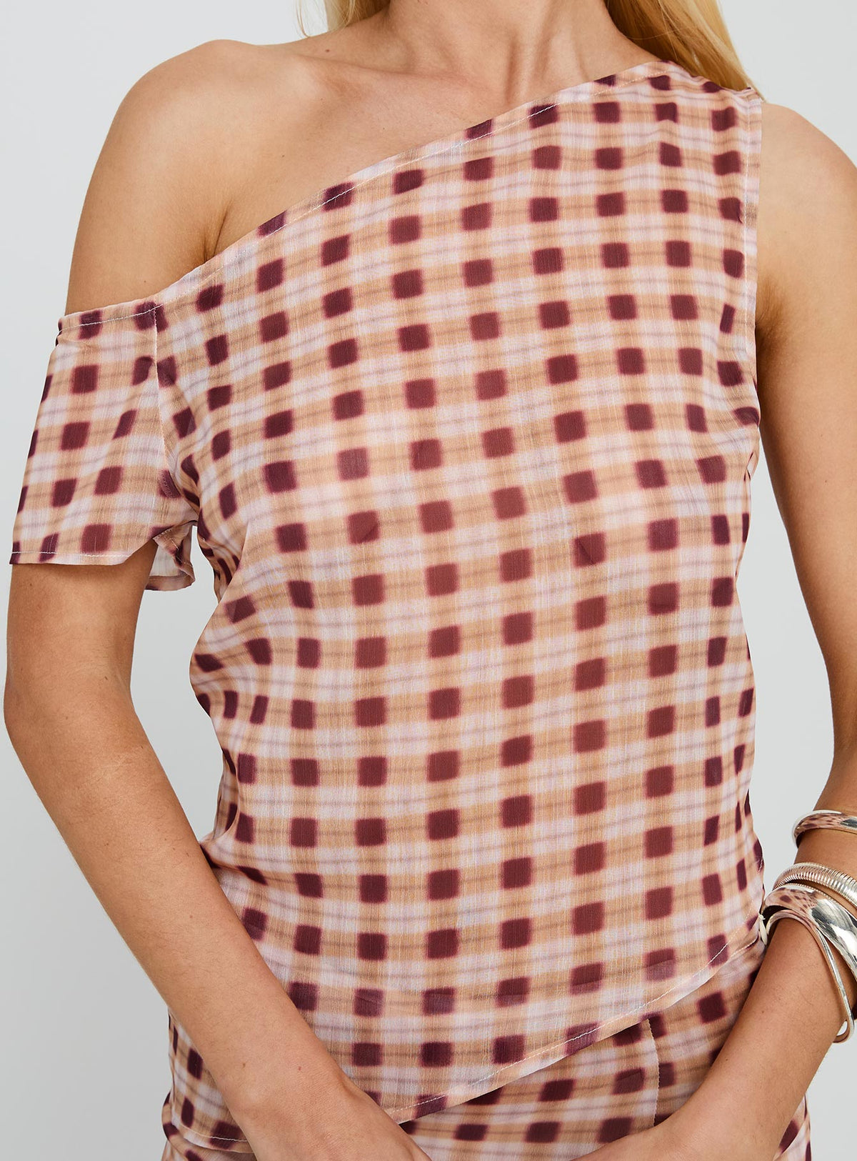 Women's Hea Top Peach Check