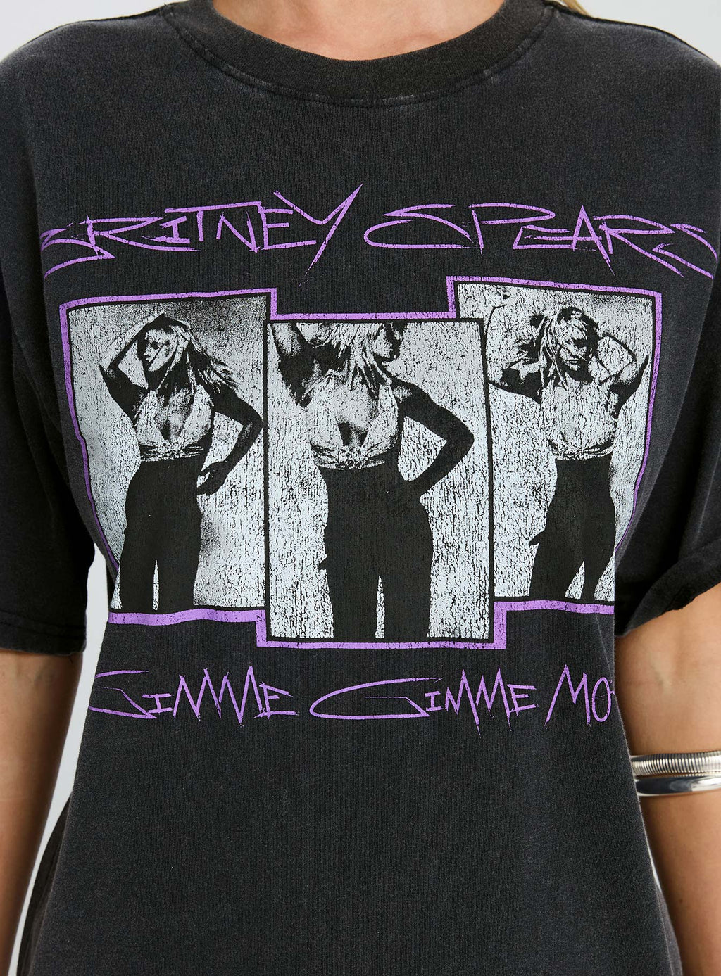 Women's Britney Spears Gimme More Oversized Graphic Top Washed Black