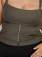 Women's Nylen Tailored Suiting Top Brown Pinstripe Curve
