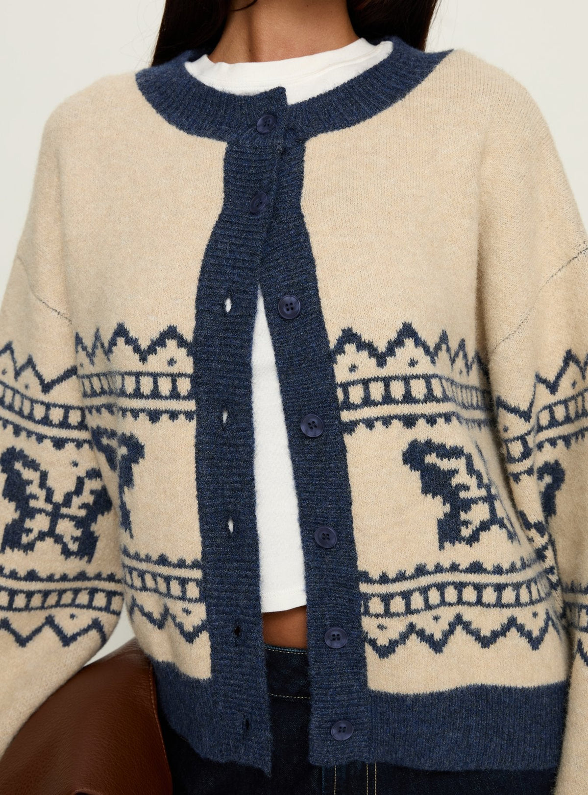 Women's Wynoni Alpine Knit Cardigan Beige / Navy — Sweater