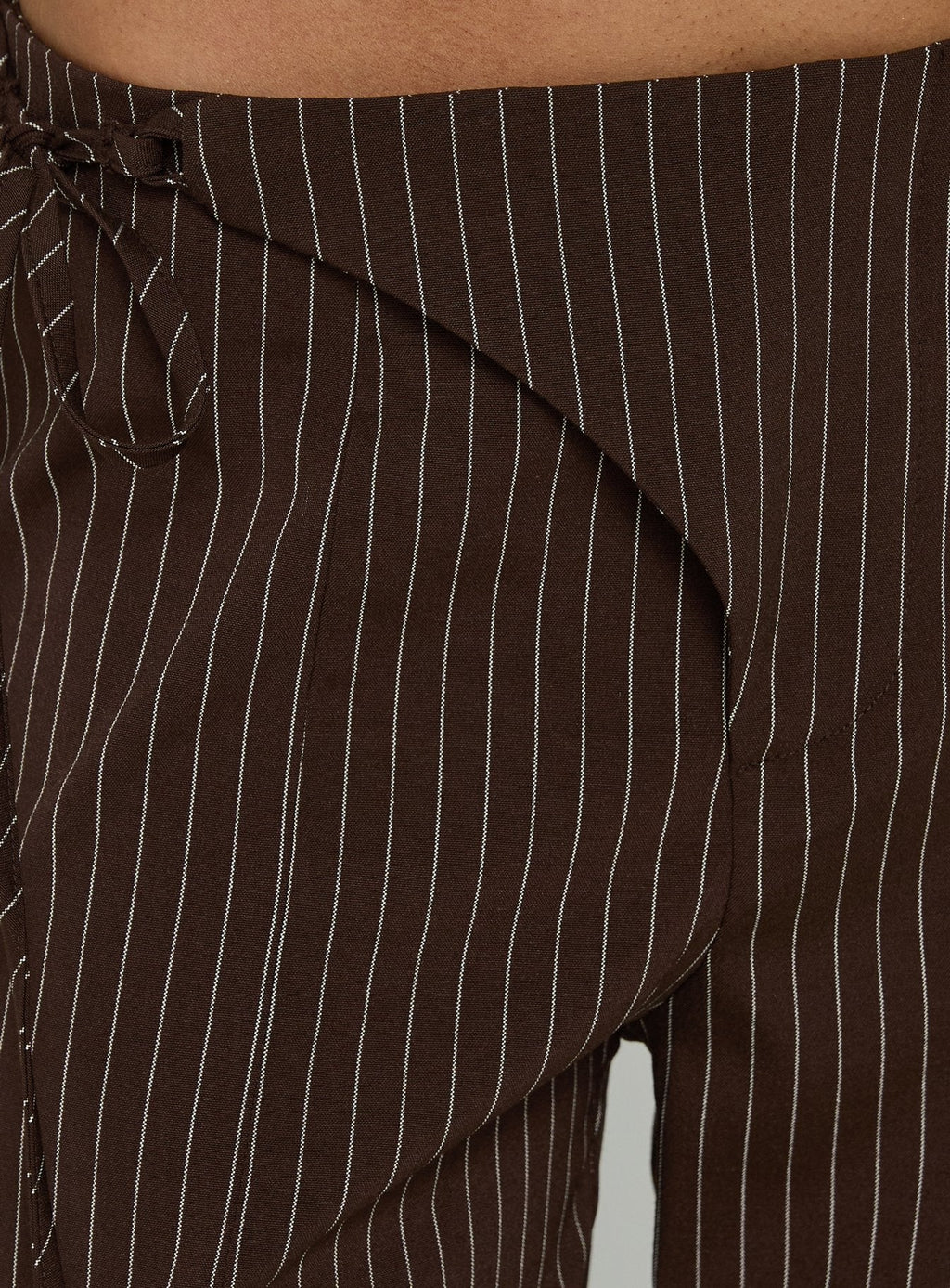 Women's Editta Tie Detail Low Rise Tailored Pants Brown Pinstripe