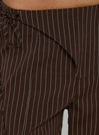 Women's Editta Tie Detail Low Rise Tailored Pants Brown Pinstripe