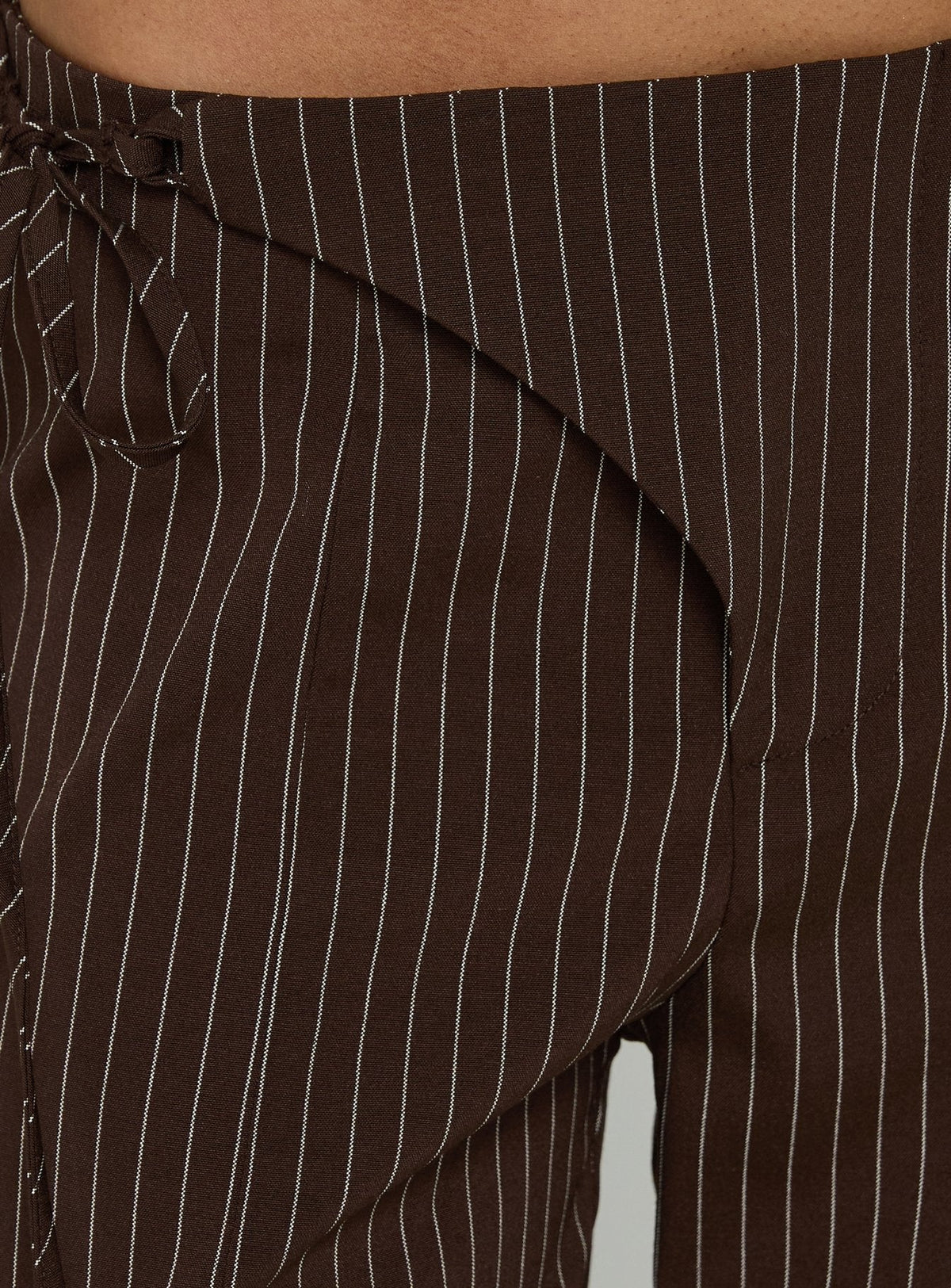 Women's Editta Tie Detail Low Rise Tailored Pants Brown Pinstripe