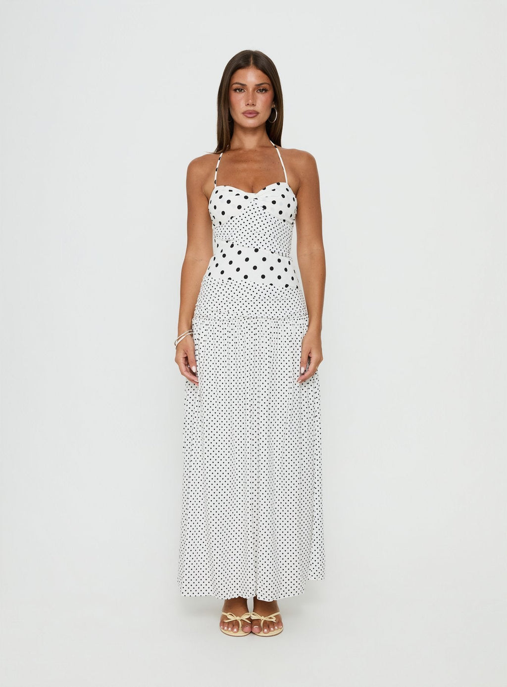 Women's Marguerite Halter Maxi Dress White Polka Petite — Dress