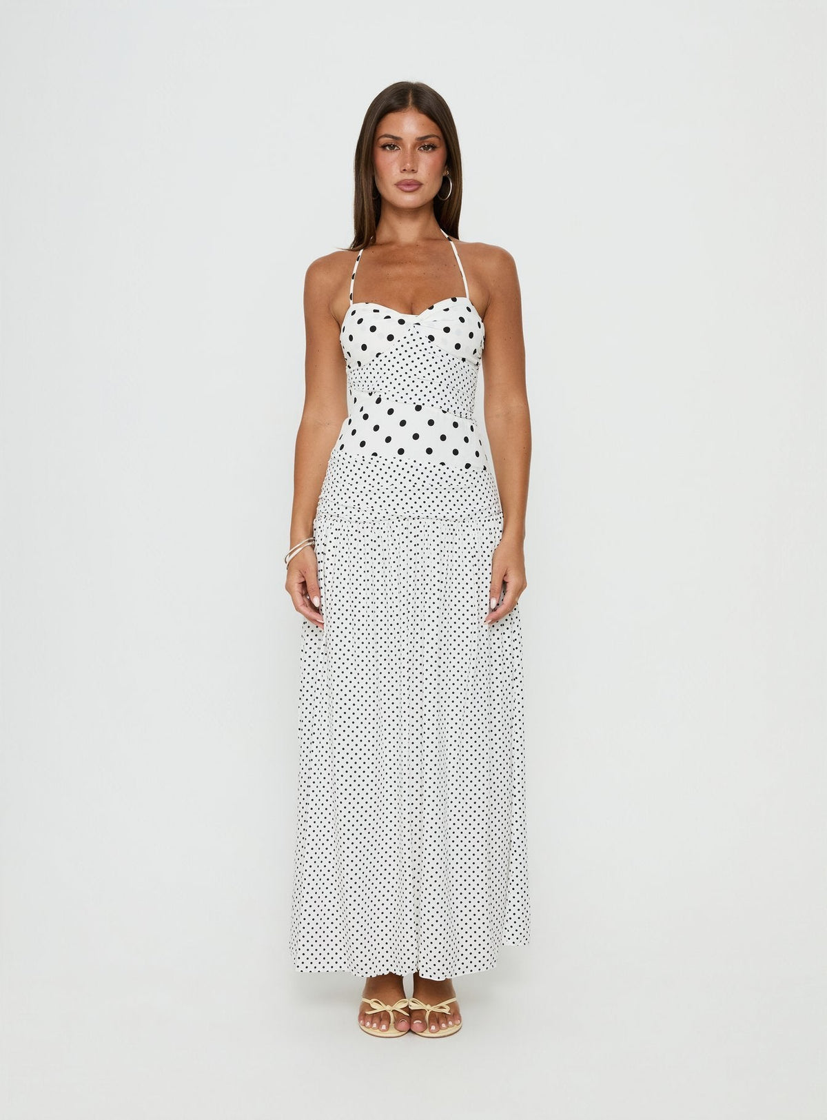 Women's Marguerite Halter Maxi Dress White Polka Petite — Dress