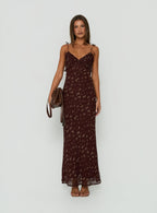 Women's Morcar Frill V Neck Maxi Dress Brown / Yellow Floral — Dress