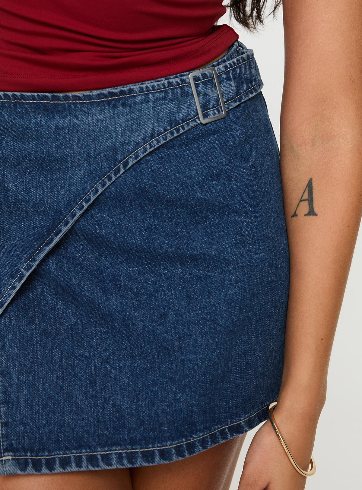 Women's Wait Up Denim Wrap Mini Skirt Mid Wash Tall
