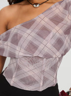 Women's Amabelle Corset Draped Top Multi Plaid