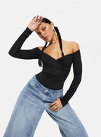 Women's Tarine Wrap Bodysuit Black