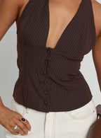 Women's Serefina Halter Top Brown Stripe