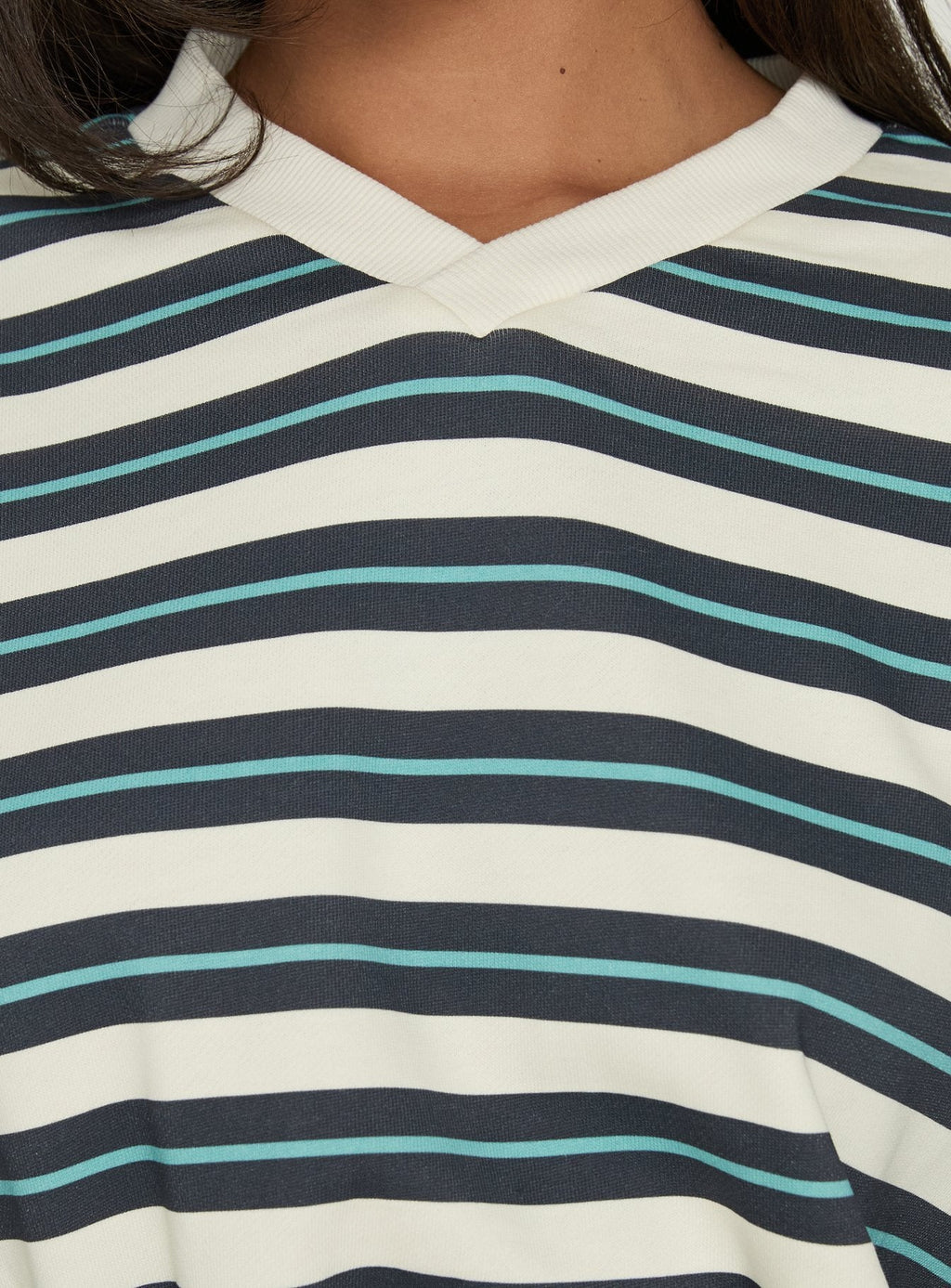 Women's Opollo V Neck Jumper Blue Multi Stripe — Sweater