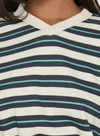 Women's Opollo V Neck Jumper Blue Multi Stripe — Sweater