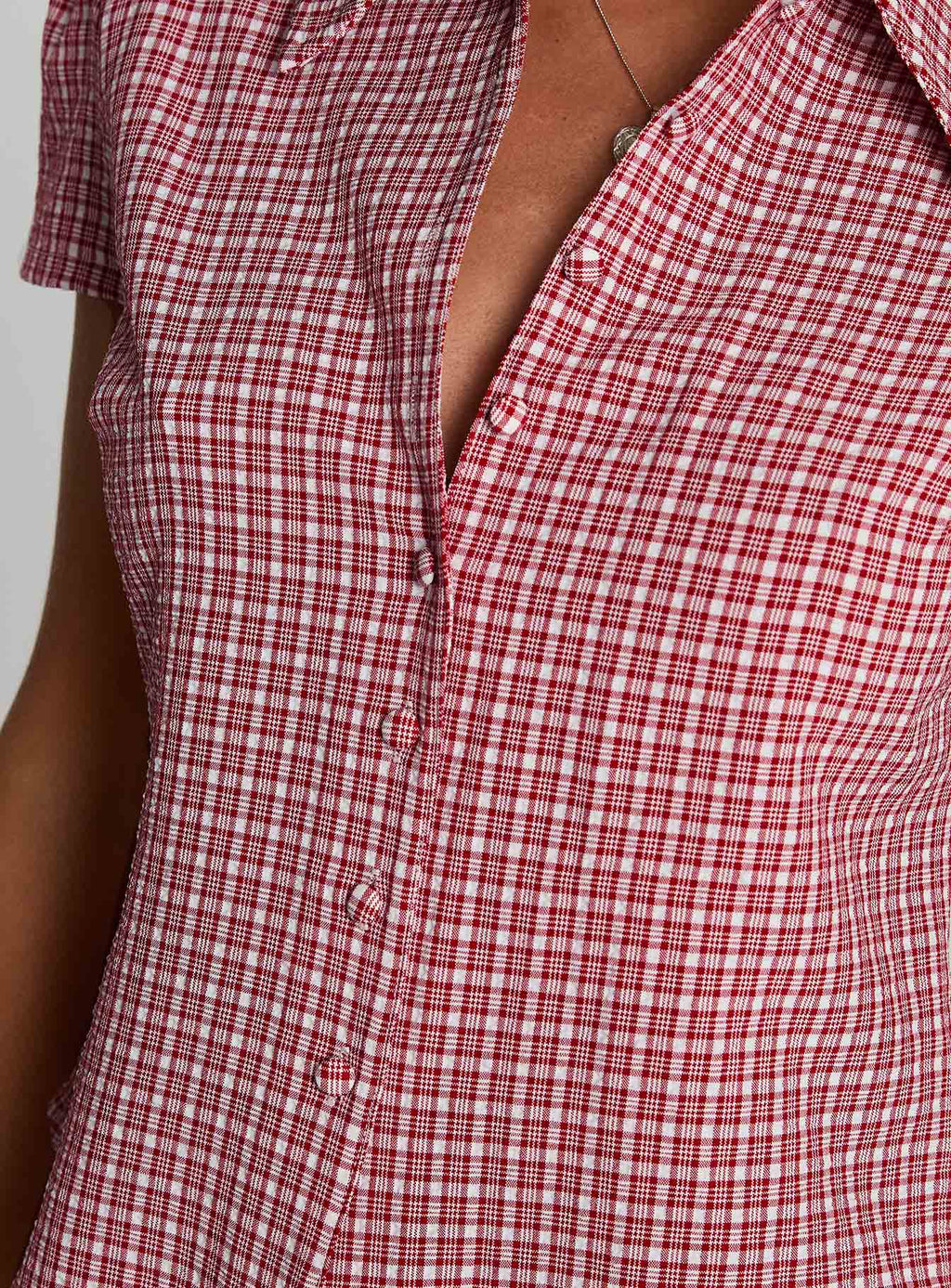 Women's Float Away Button Up Top Red Check