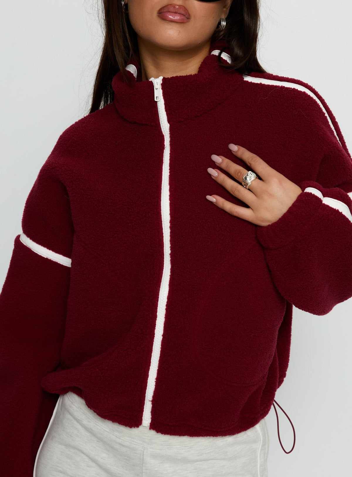 Women's Sammee Polar Fleece Contrast Zip Through Jacket Red — Sweater