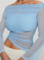 Women's Telescopic Off Shoulder Top Blue