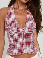 Women's Isolda Halter Top Red Check