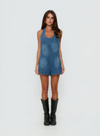 Women's Ardenia Halter Denim Romper Mid Blue Wash