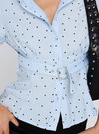 Women's Esteem Buckle Detail Short Sleeve Shirt Blue Polka — Top
