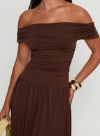 Women's Katalia Off Shoulder Maxi Dress Chocolate Brown — Dress