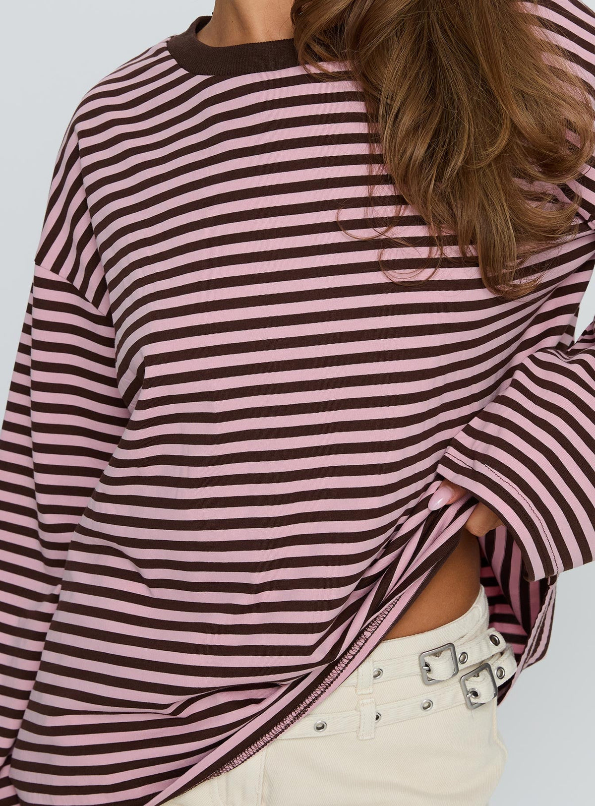 Women's Settle Down Long Sleeve Top Pink / Brown Stripe