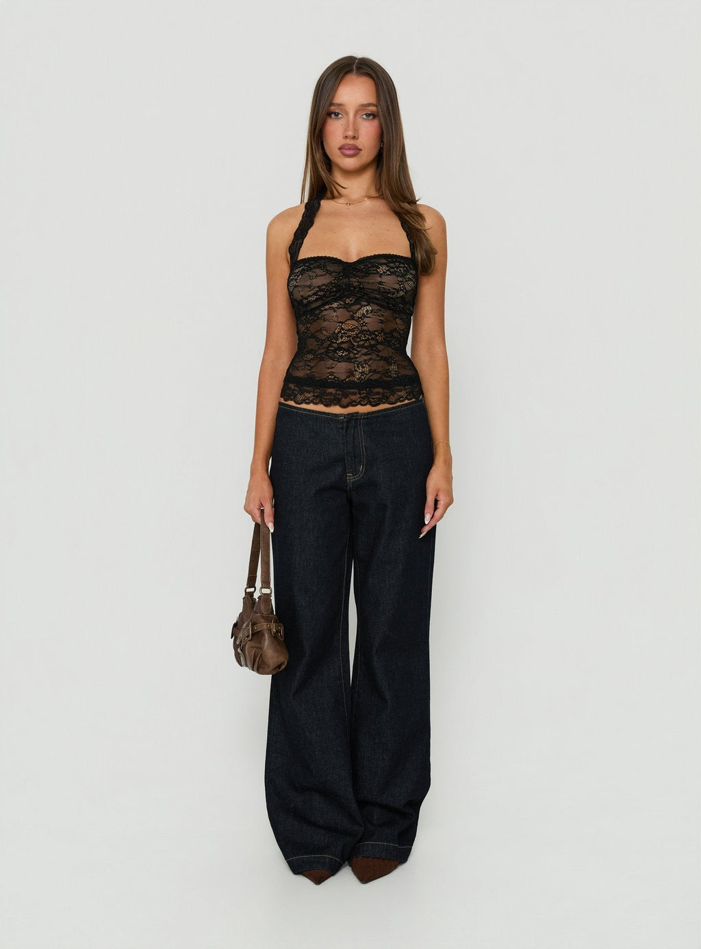 Women's Fantasize Lace Halter Top Black