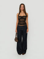 Women's Fantasize Lace Halter Top Black