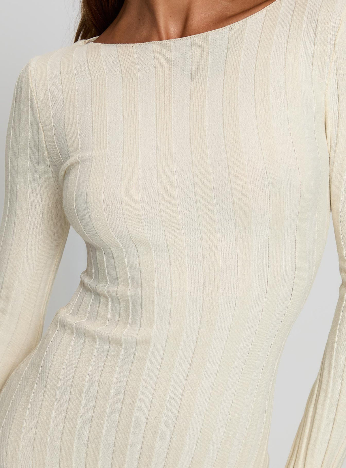 Women's Ryo Long Sleeve Rib Maxi Dress Cream — Dress