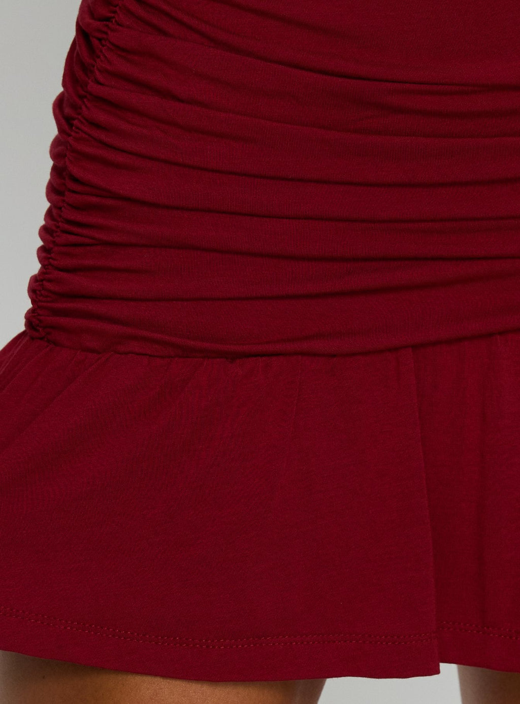 Women's Haylo Off Shoulder Drape Mini Dress Burgundy — Dress
