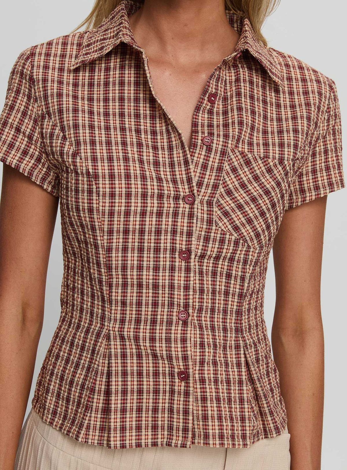 Women's Alma Mater Top Red Check