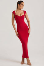 Women's Sweetheart Neckline Maxi Dress in Red — Dress