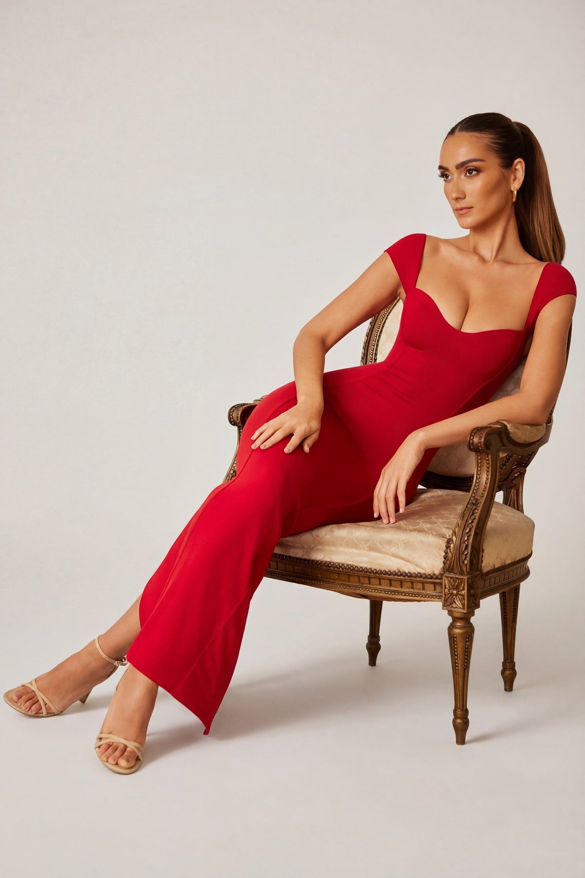 Women's Sweetheart Neckline Maxi Dress in Red — Dress