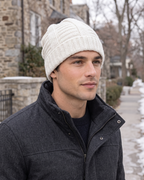 Men's Soft Stretch Knit Beanie — White — lifestyle — wb-gender-final-181