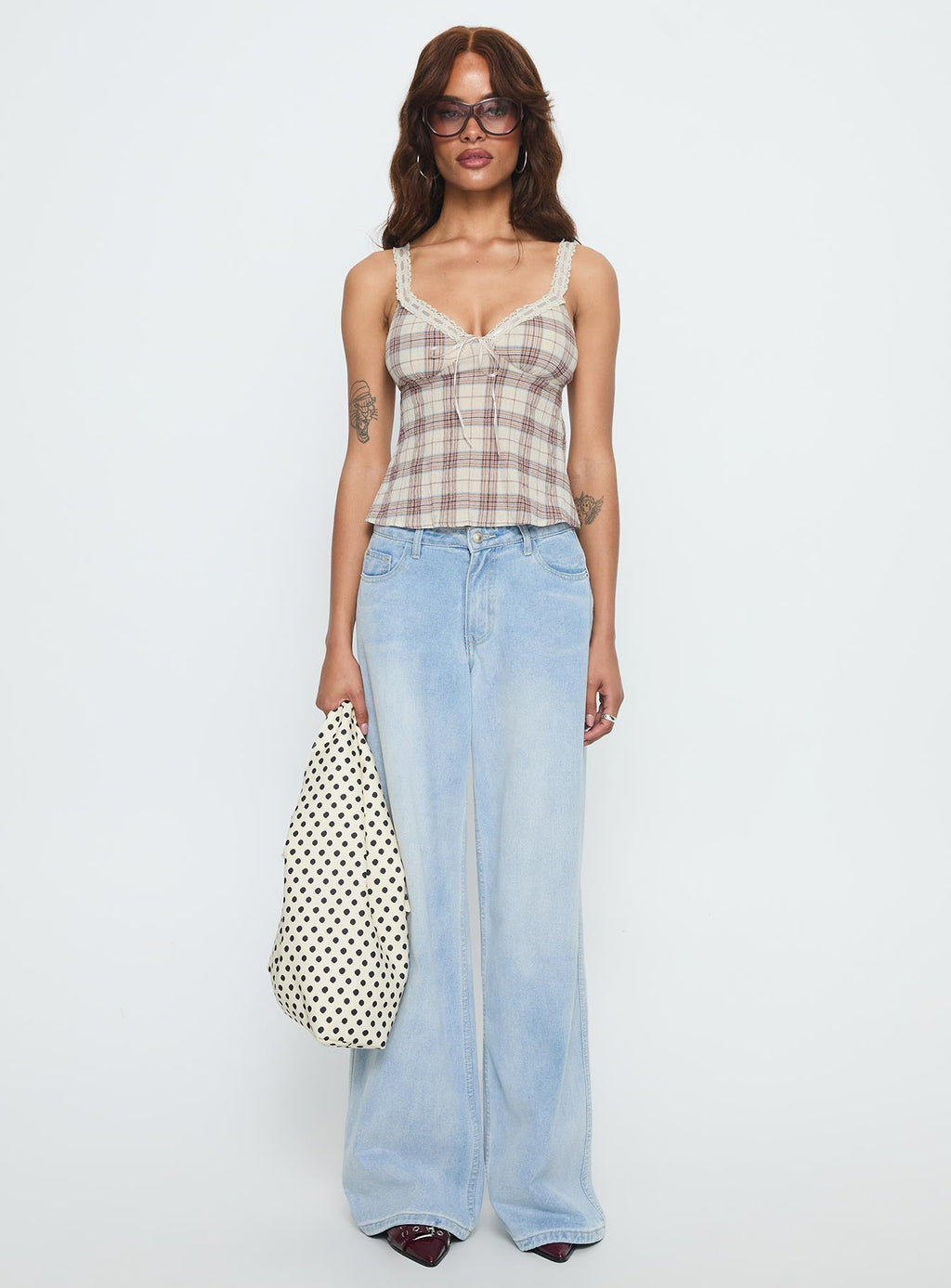 Women's Pretty It Up Tie Detail Top Beige Check