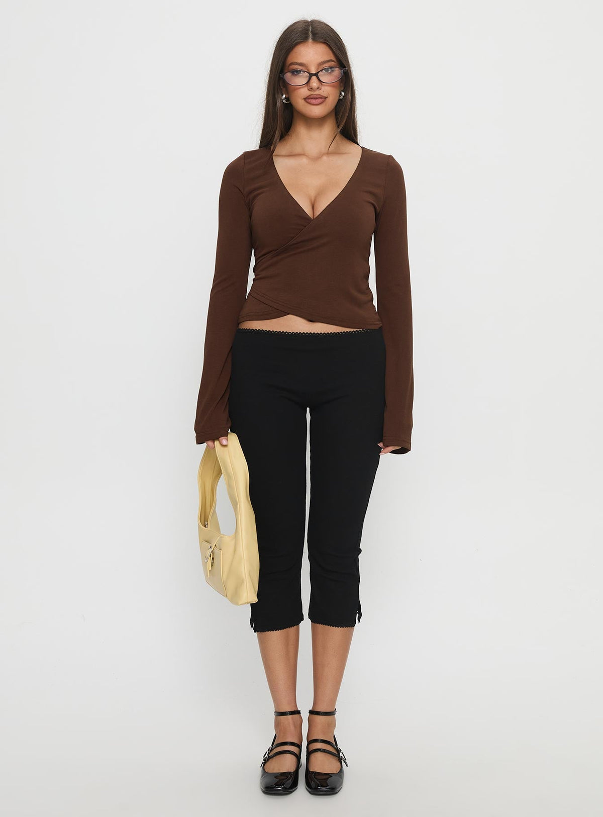 Women's Stefanee Long Sleeve Wrap Top Brown