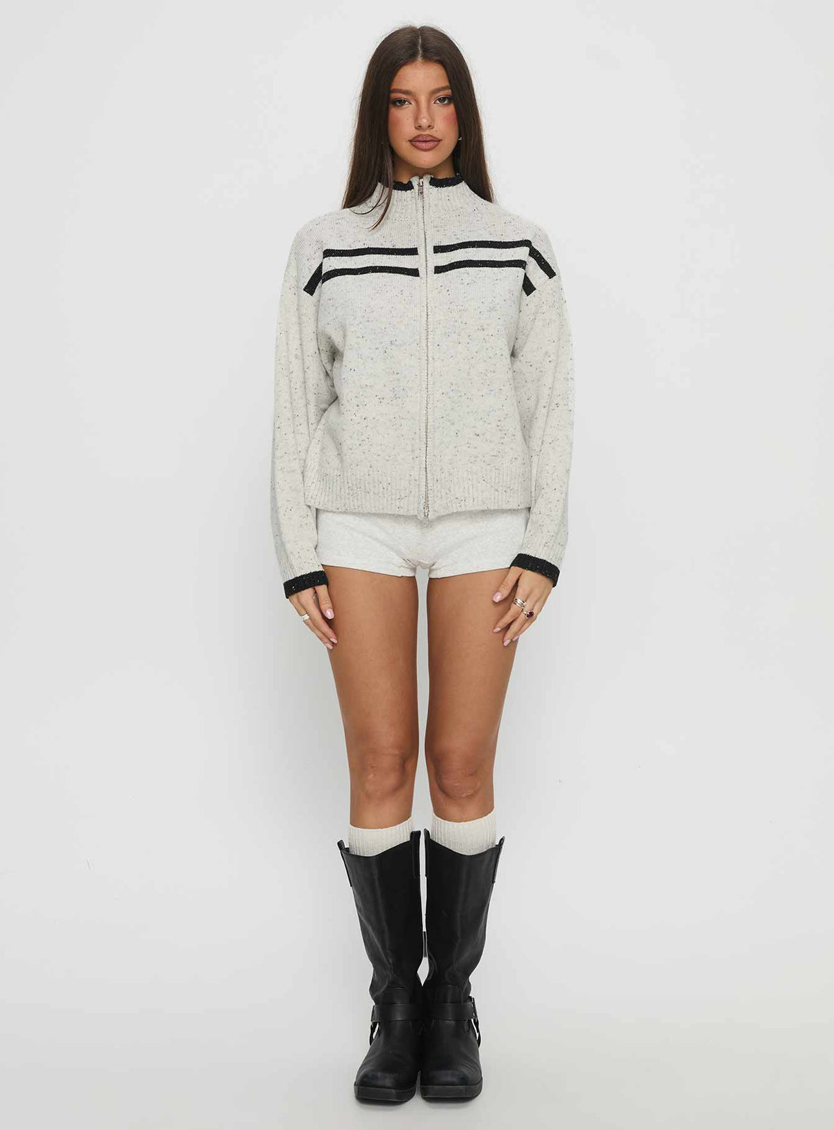 Women's Overstayed Zip Through Cardigan Grey — Sweater