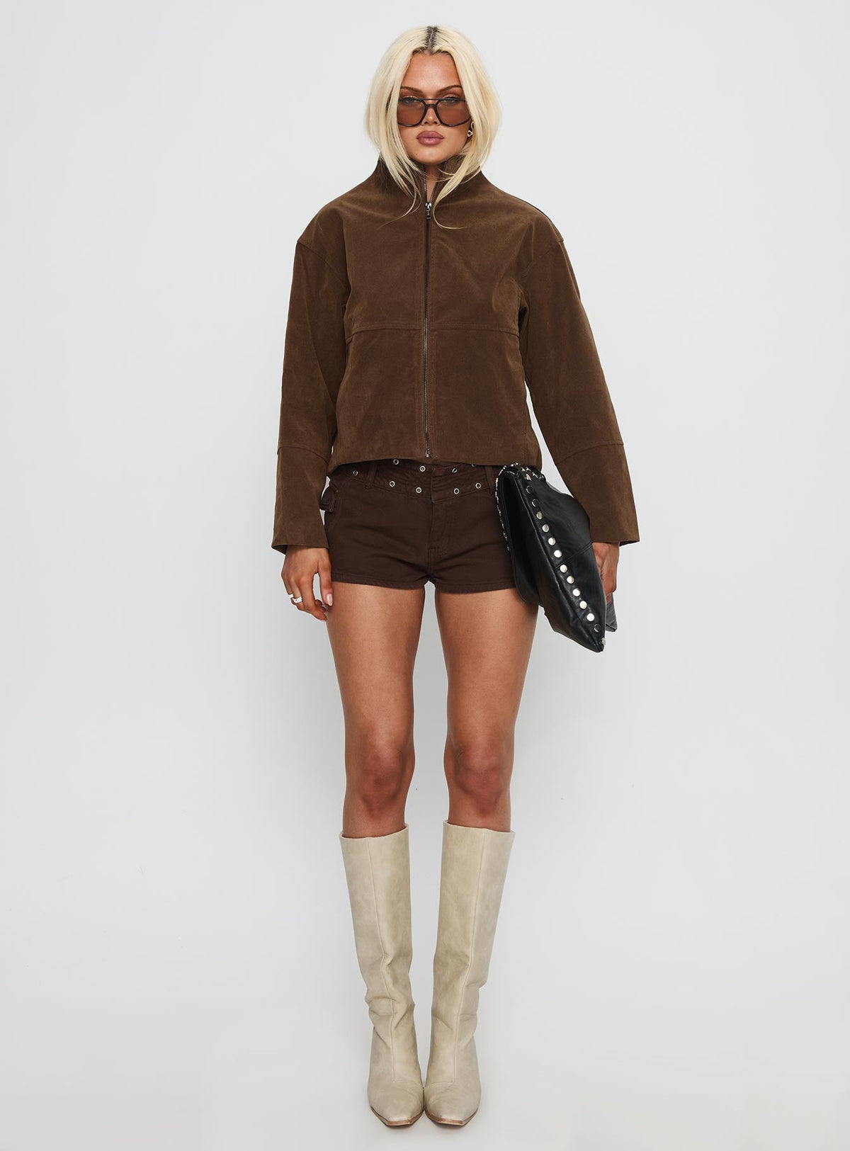 Women's Jessalynn Faux Suede Zip Through Jacket Brown
