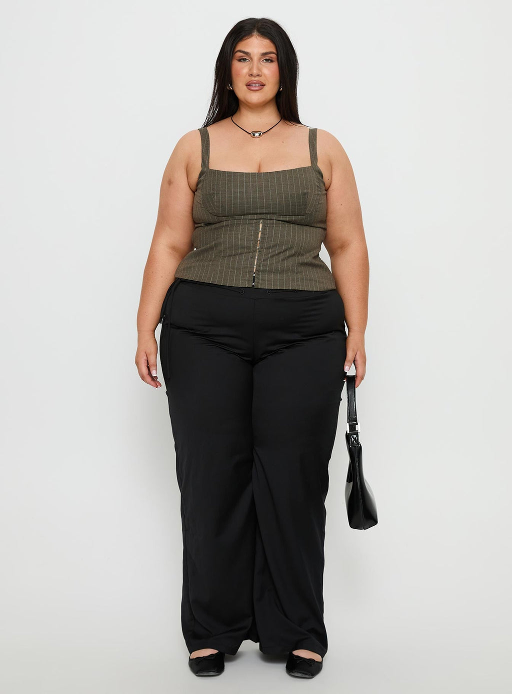 Women's Nylen Tailored Suiting Top Brown Pinstripe Curve