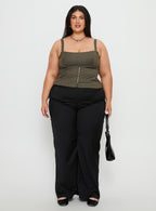 Women's Nylen Tailored Suiting Top Brown Pinstripe Curve