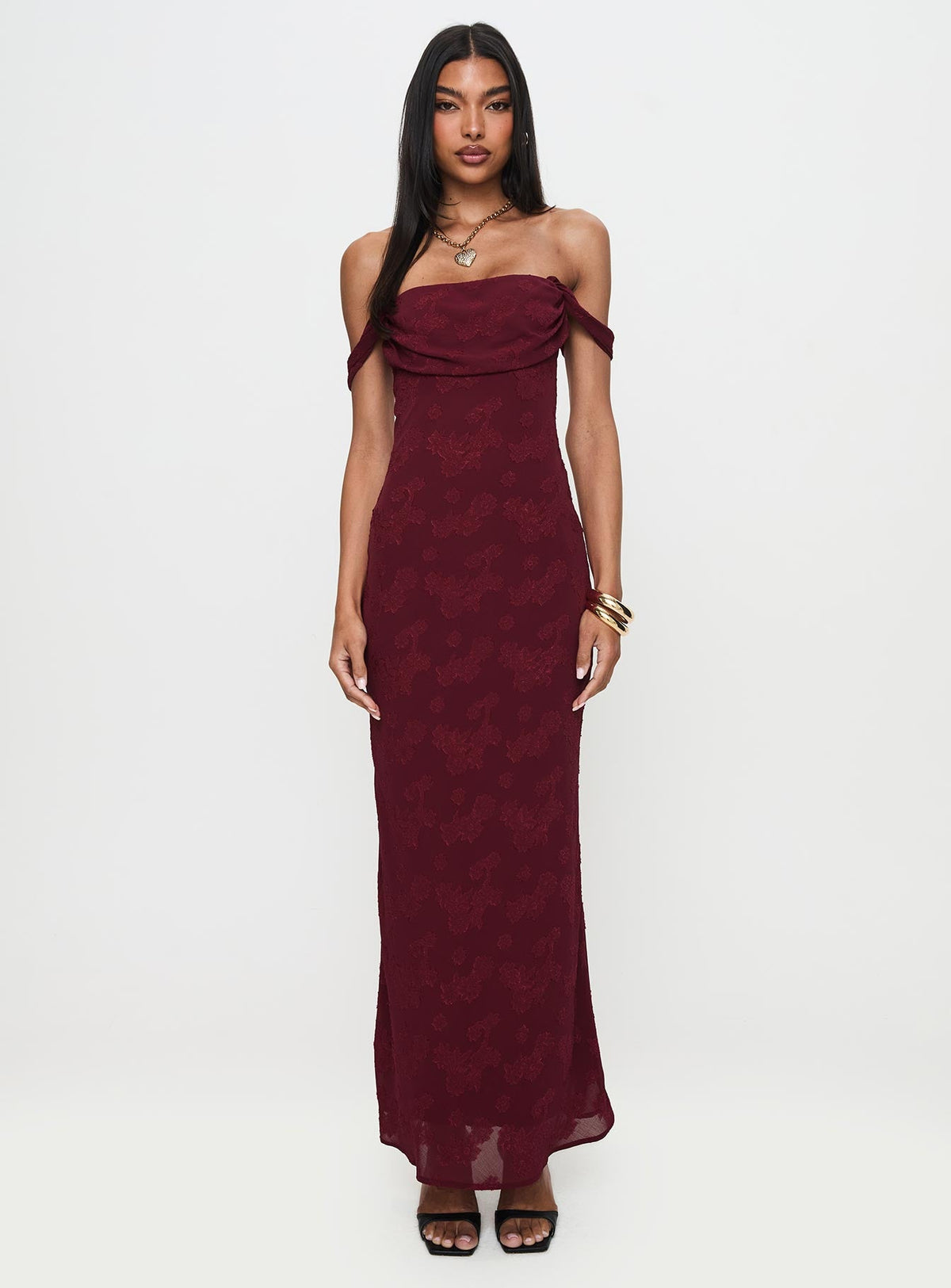 Women's Azura Off The Shoulder Maxi Dress Burgundy — Dress