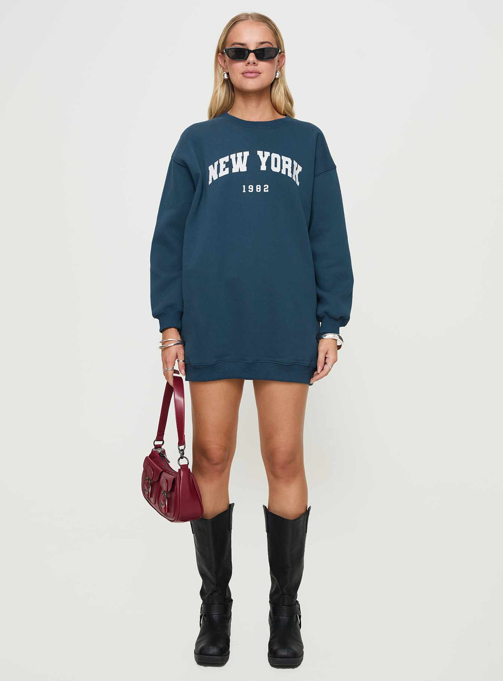 Women's New York Minute Mini Sweatshirt Dress Navy — Dress