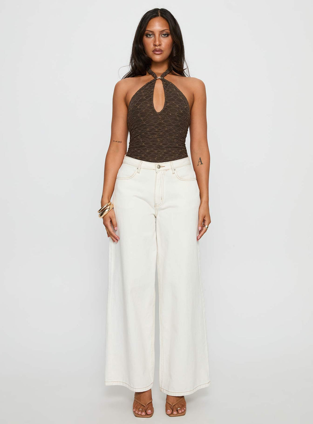 Women's Libbey Hardware Detail Textured Bodysuit Brown
