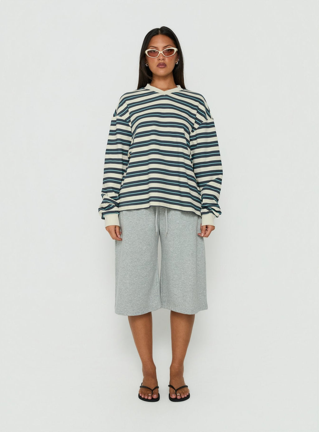 Women's Opollo V Neck Jumper Blue Multi Stripe — Sweater