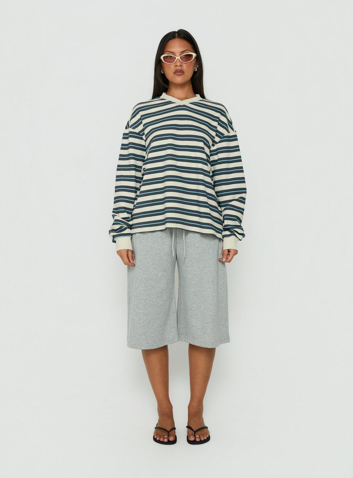 Women's Opollo V Neck Jumper Blue Multi Stripe — Sweater