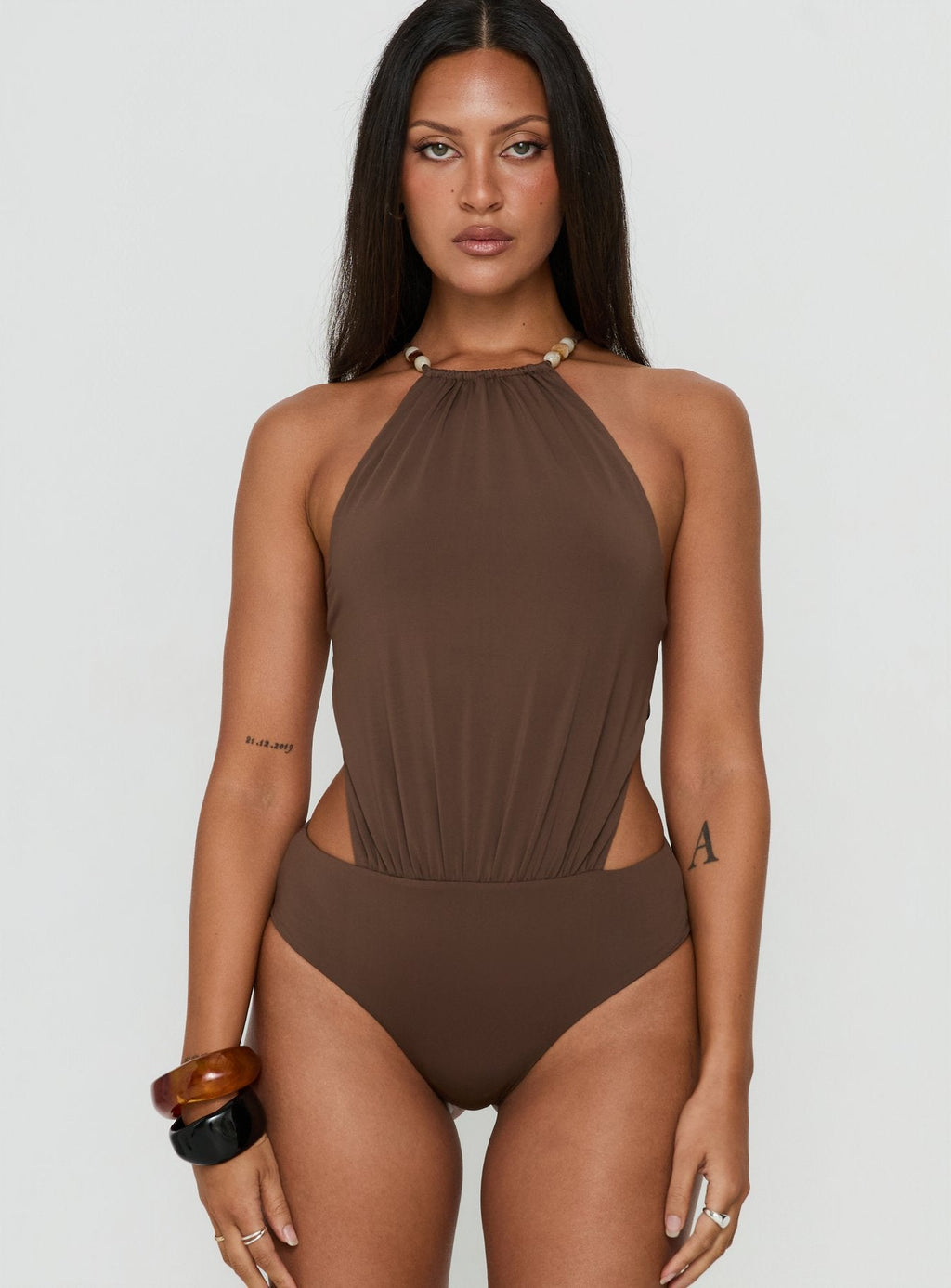 Women's Noree Bead Detail Bodysuit Mocha