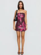 Women's Desiri Strapless Sequin Mini Dress Brown / Pink Floral — Dress