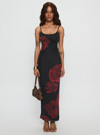 Women's Lucky to Love Maxi Dress Black / Red Floral — Dress