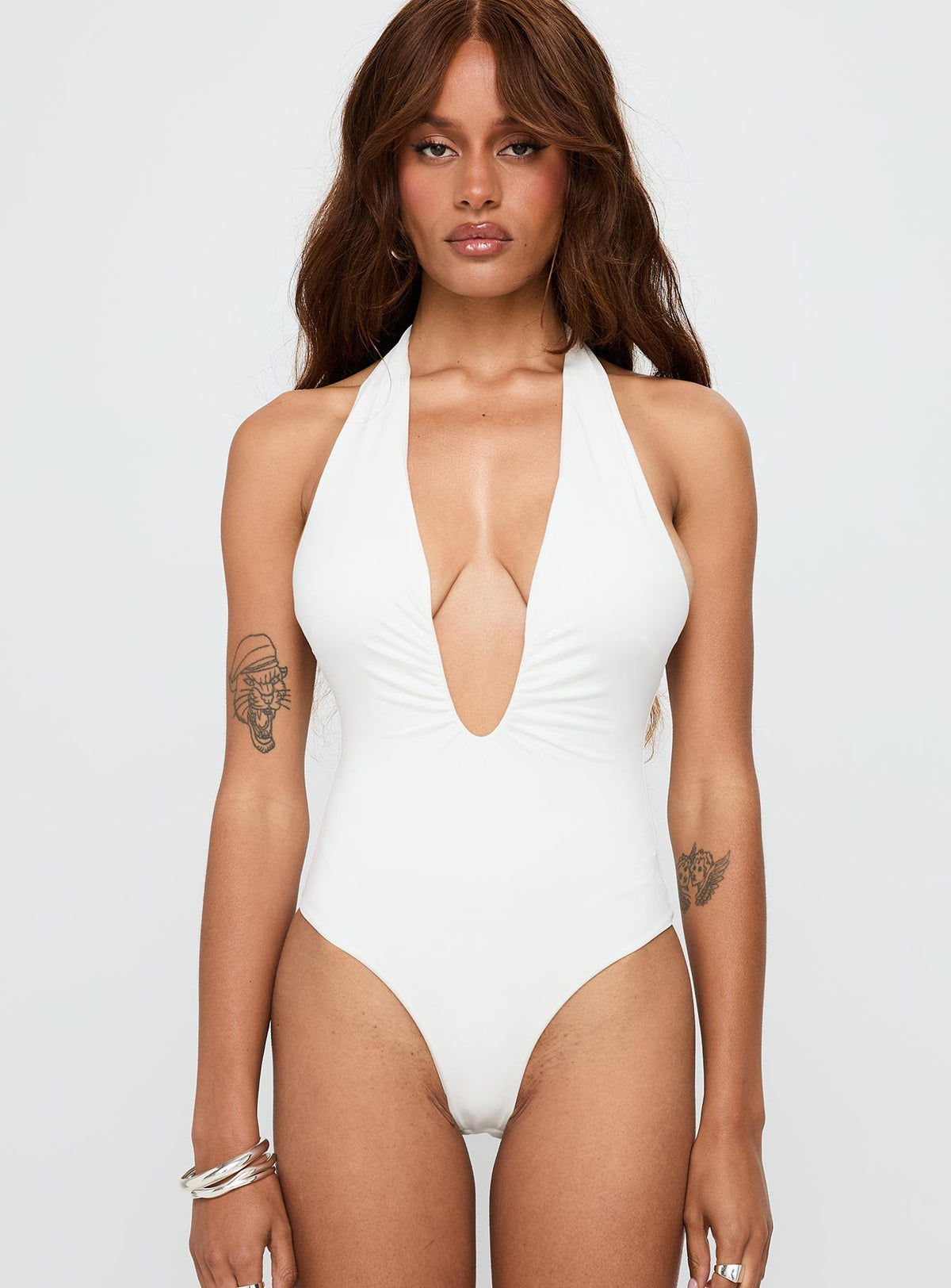 Women's Emmalyne Plunge Neck Bodysuit White