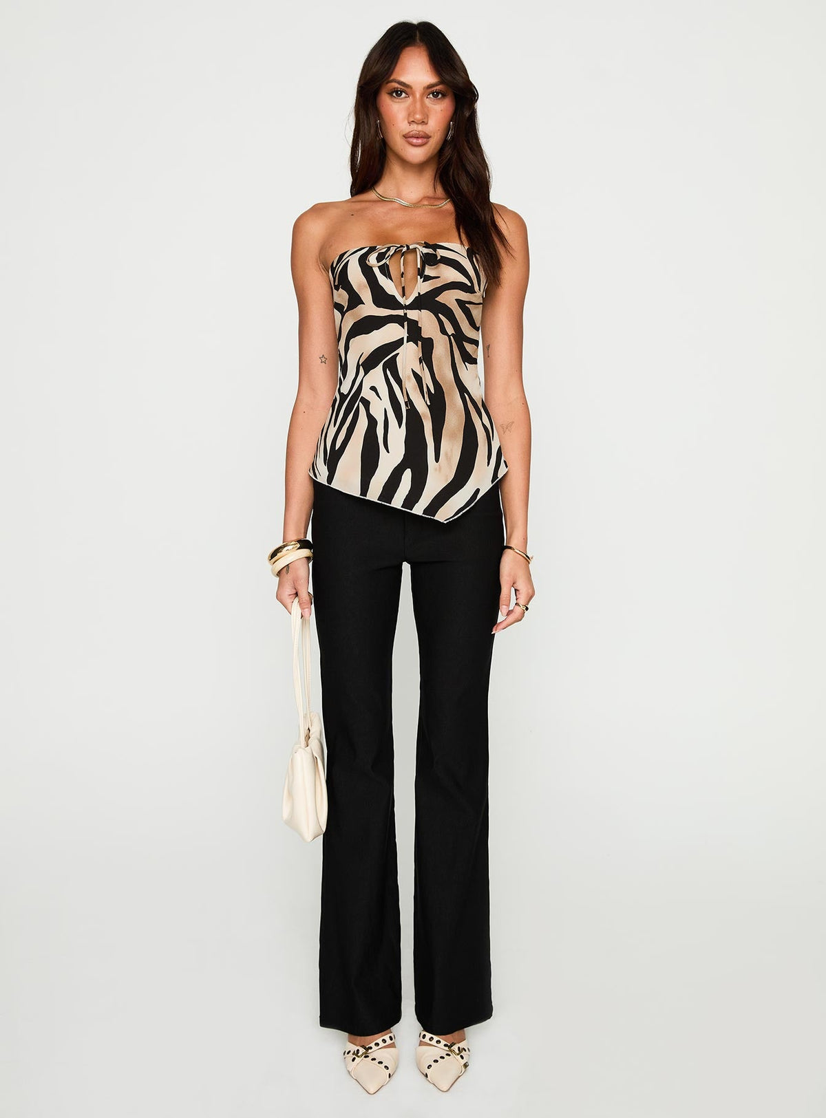 Women's I Wonder Strapless Cut Out Top Tiger
